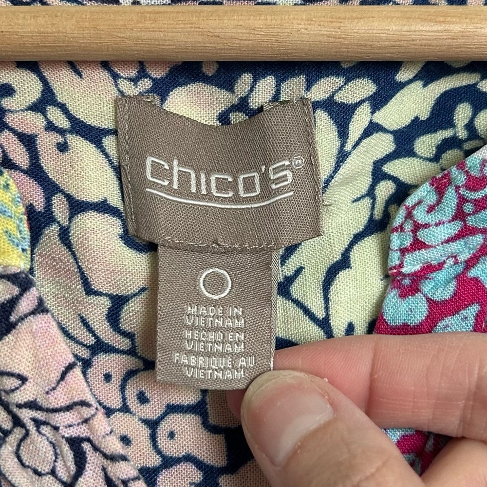 Chico’s Multi Colored Patchwork Short Bell sleeve… - image 11